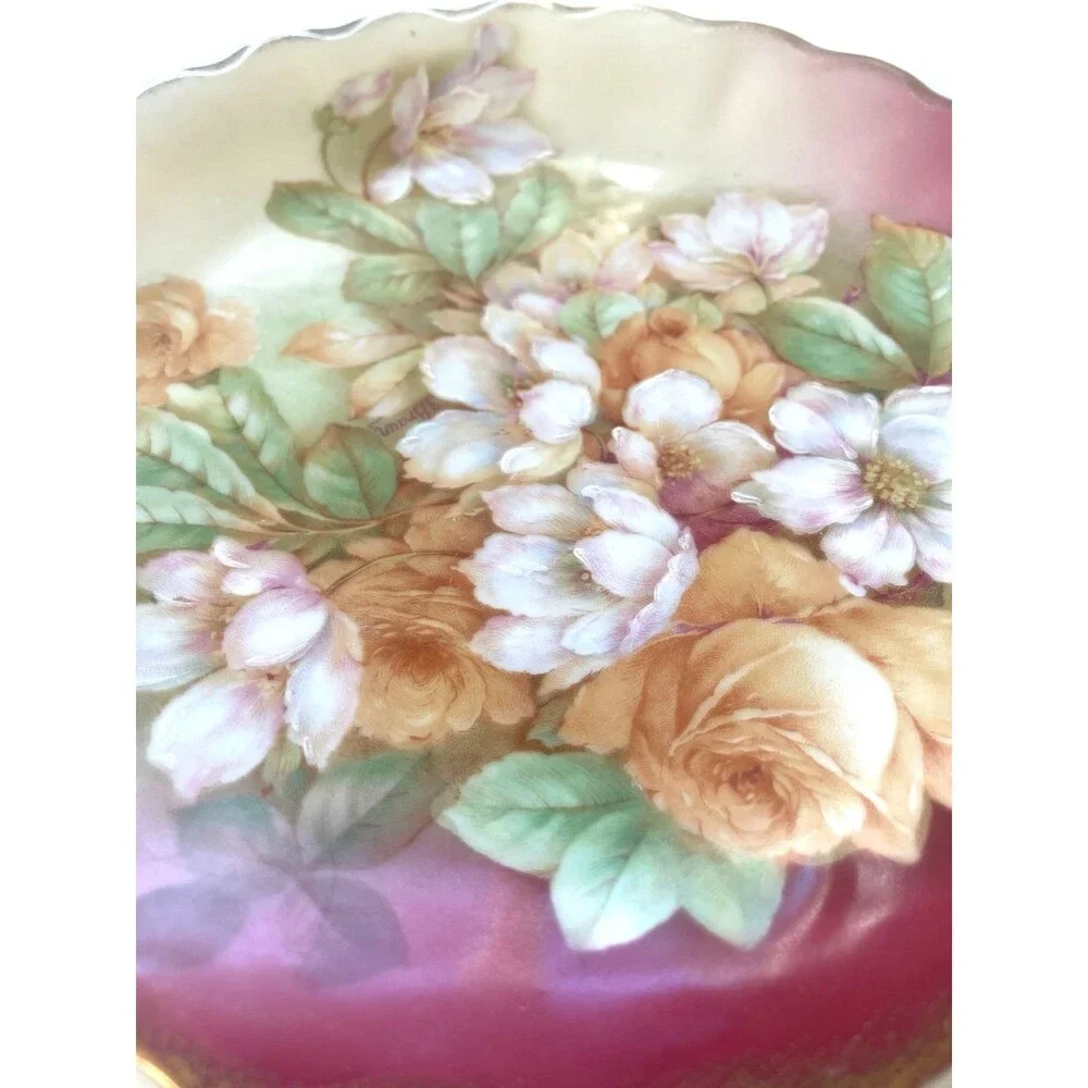 Bavarian Christmas Rose hand Painted Plate J Braun